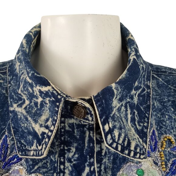 Vintage Pret Blue Acid Wash Embellished Short Sleeve Button Front Shirt - Picture 2 of 7